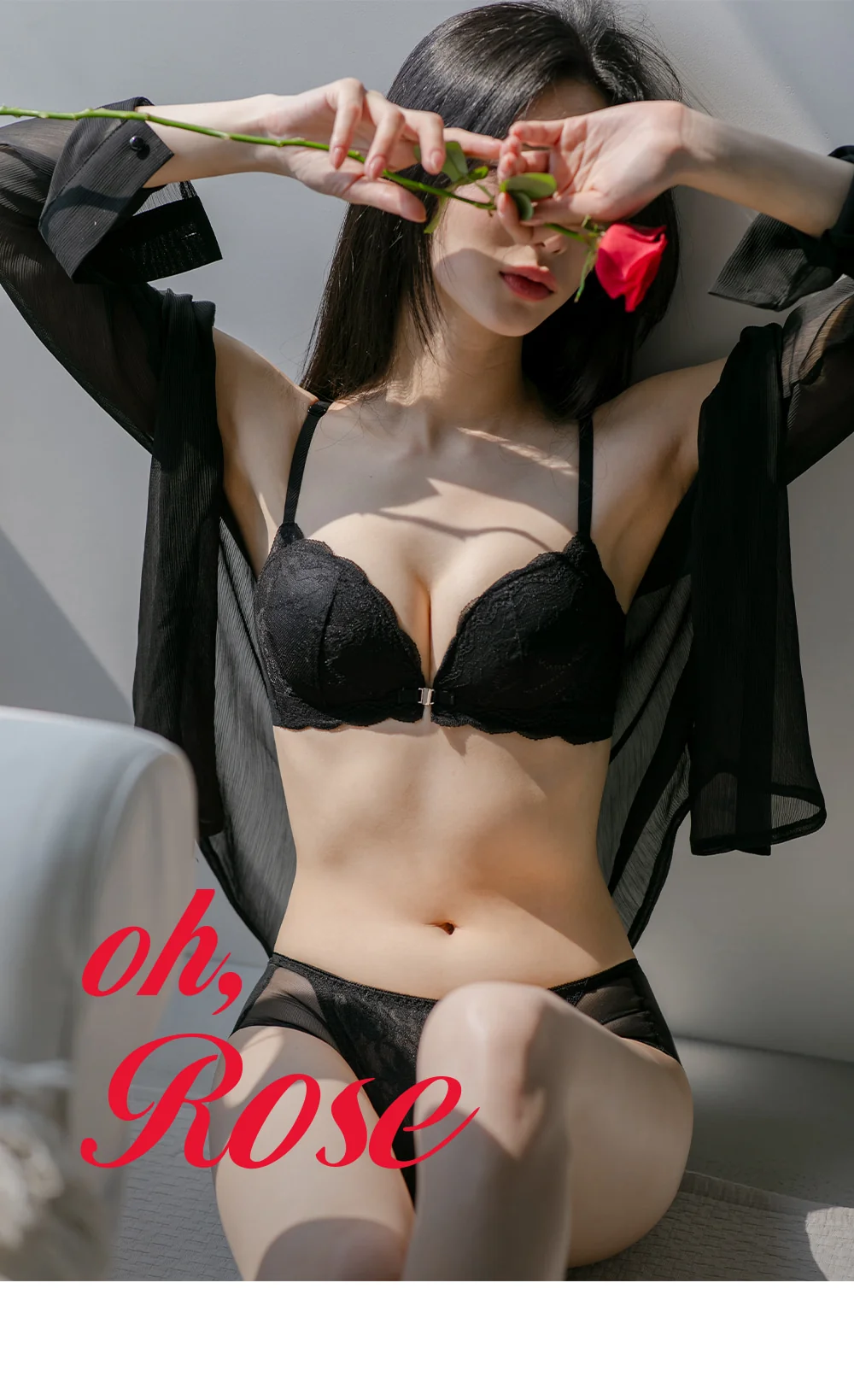 [고퀄레이스] 로즈 앞후크브라+팬티SET 노와이어 3cm 볼륨 뽕브라