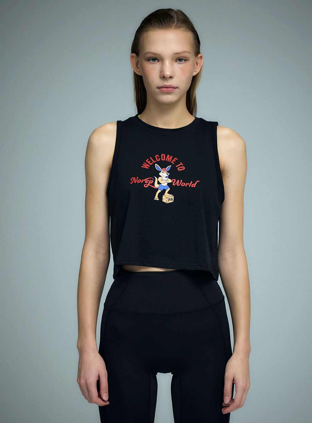 코튼 하이 크롭나시 No Rep World [블랙]