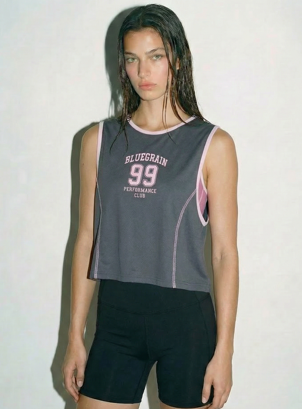 메쉬 져지 슬리브리스 [차콜핑크]