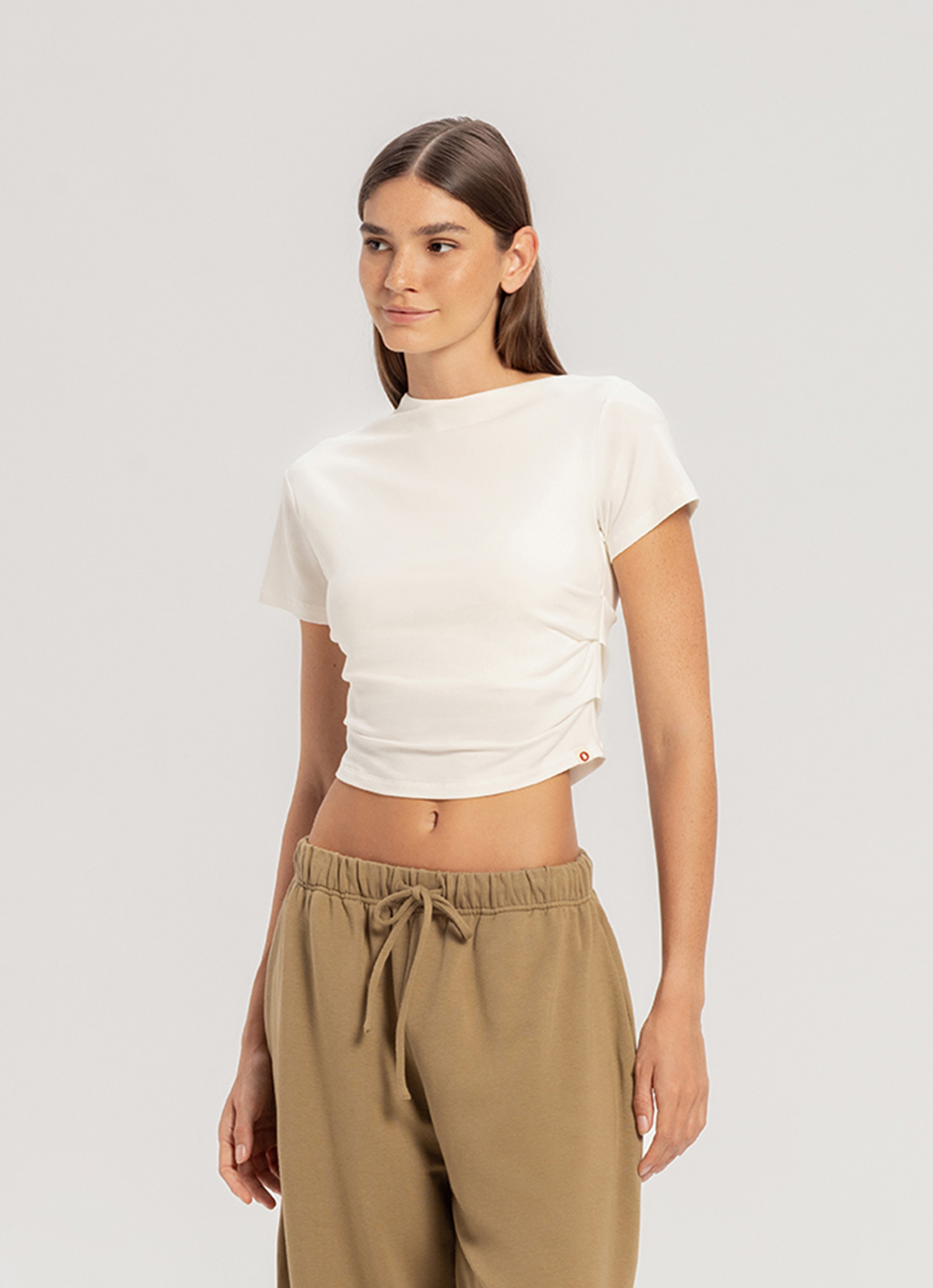 High neck shirring short sleeve_White