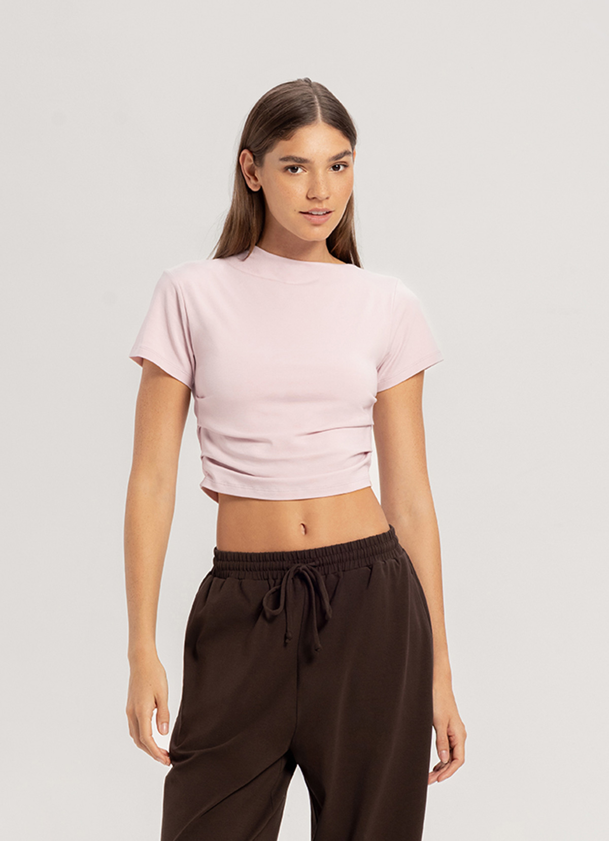 High neck shirring short sleeve_Pale Lilac