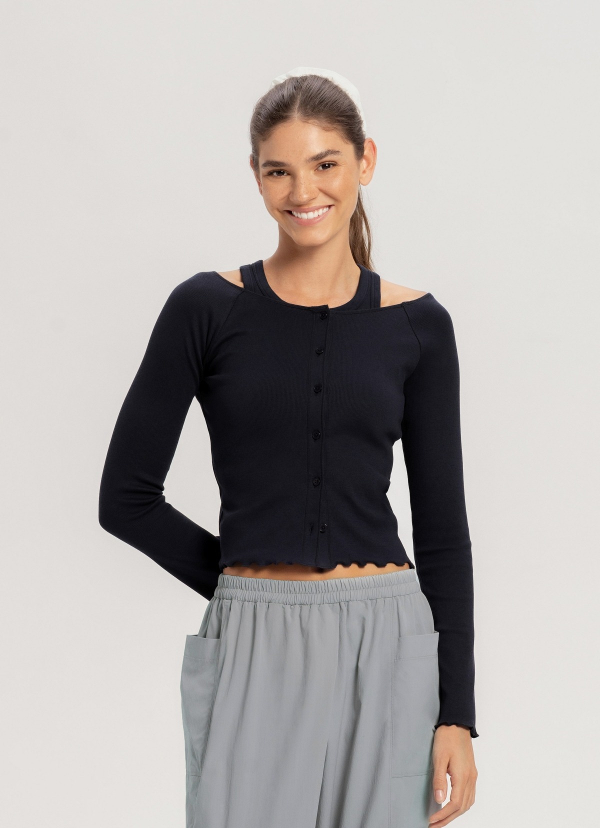 Boatneck rib cardigan_Navy Blazer