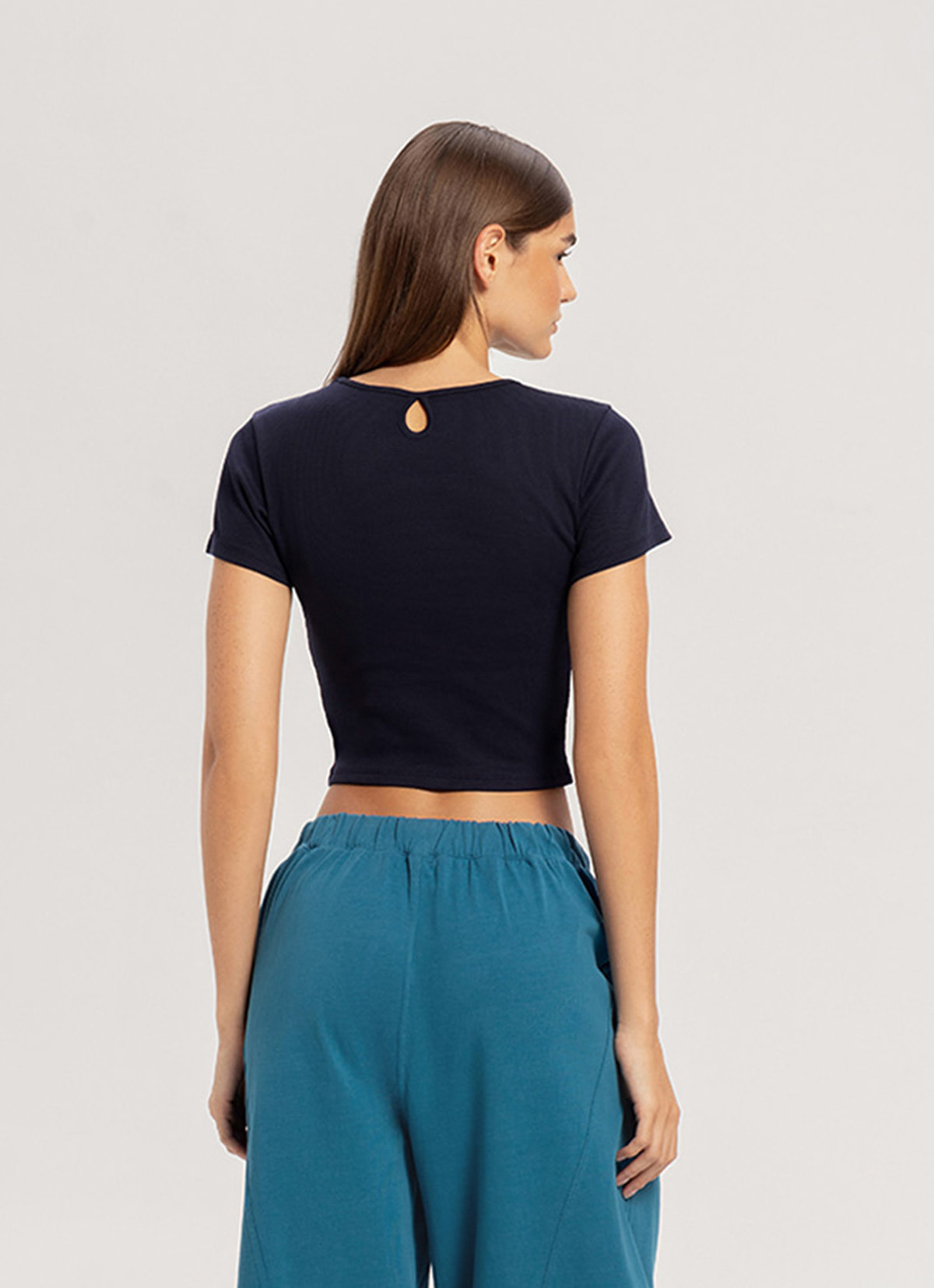 Keyhole rib short sleeve_Navy Blazer