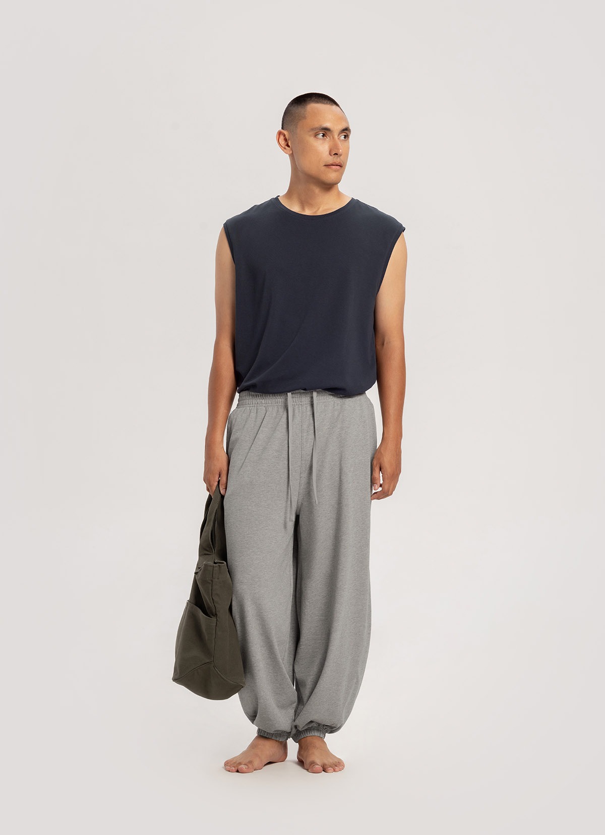 Diagonal jogger pants (Unisex)_Dark Melange Grey