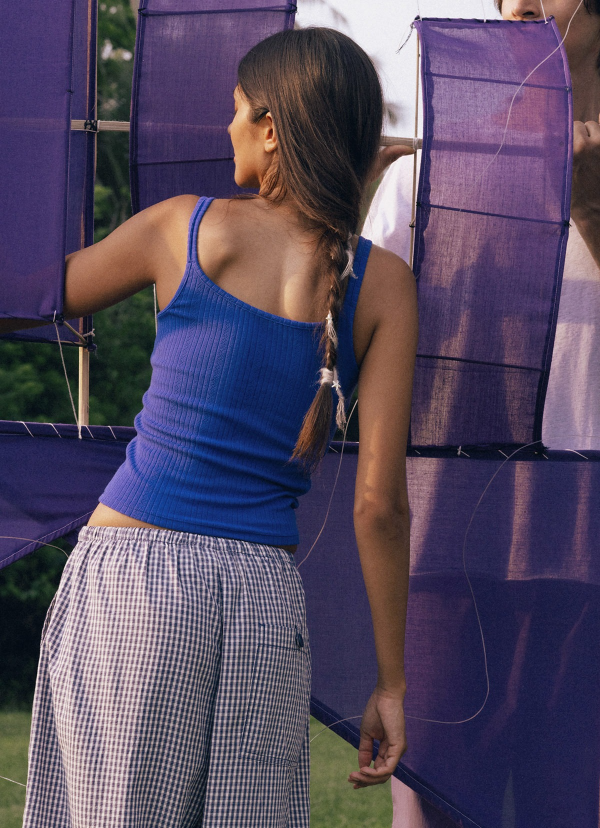 Pointelle shirring tank top_Bluing