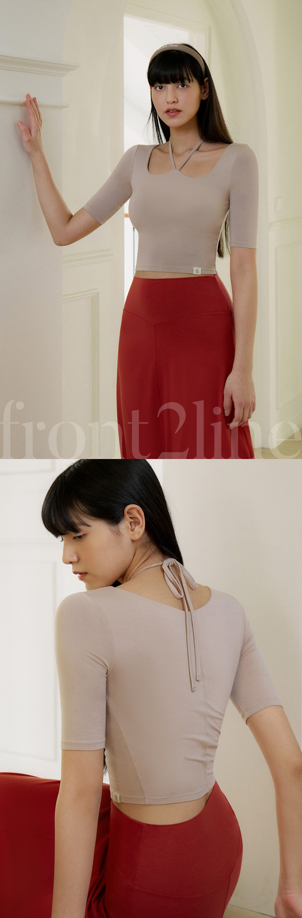 반다 소프트 보우 하프 슬리브 탑