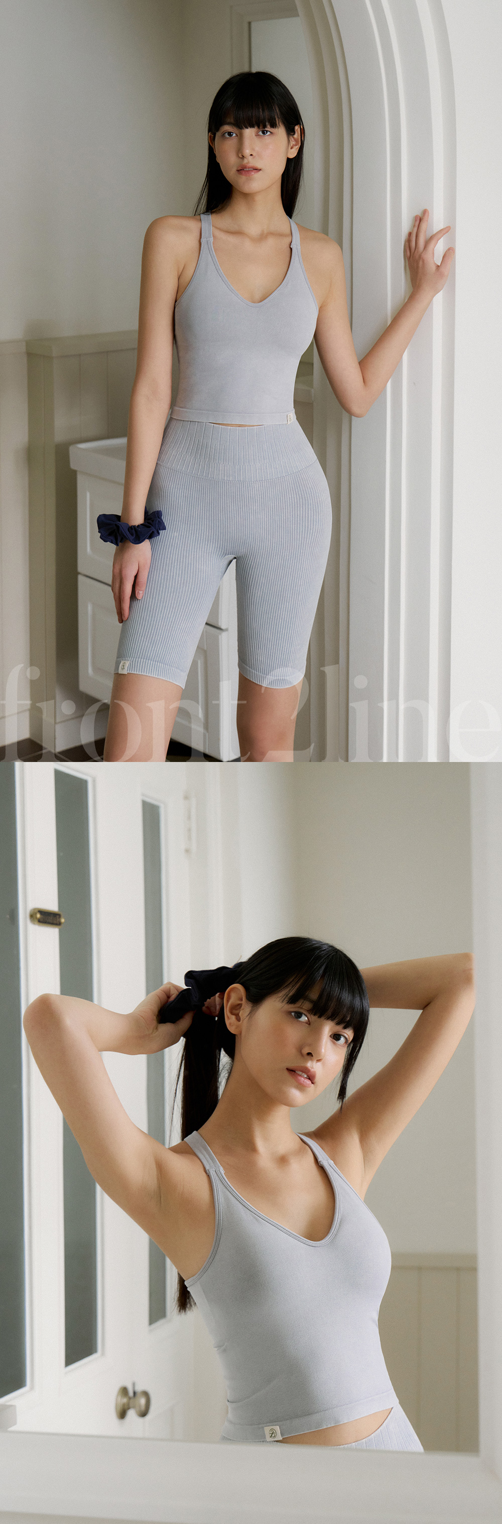 [SET] 심리스 브이넥 크로스 크롭탑 + 9부 레깅스