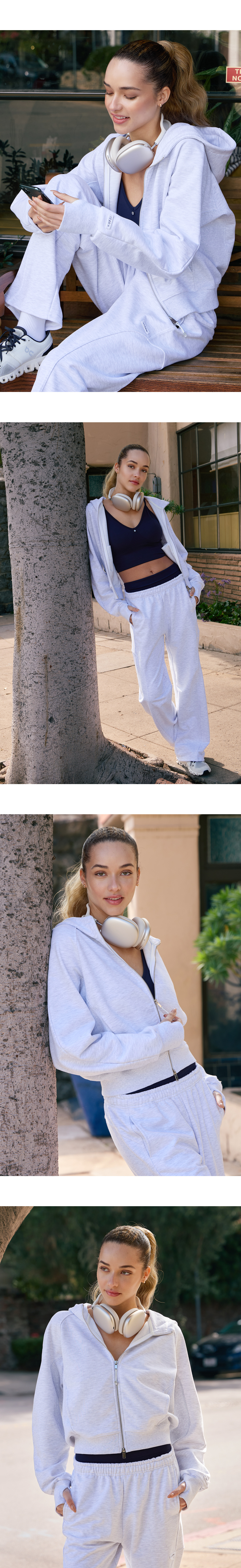 TZ141 RIBBED BLOCK ZIP-UP L.GRAY