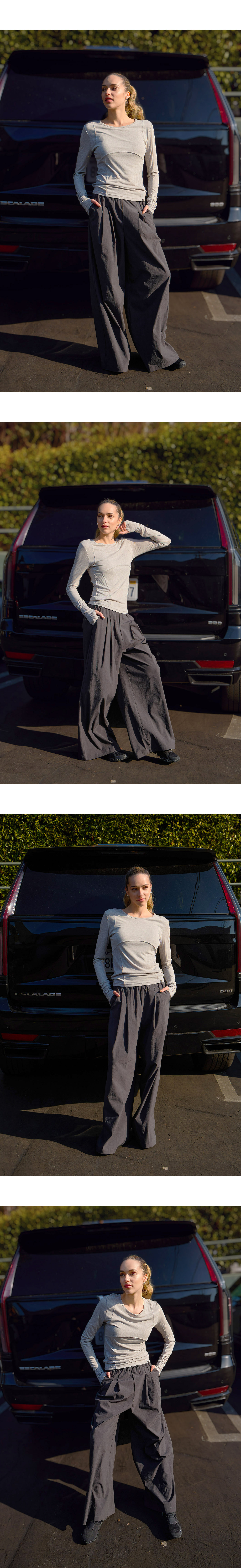 PL482 PLEATED WIDE PANT CHARCOAL