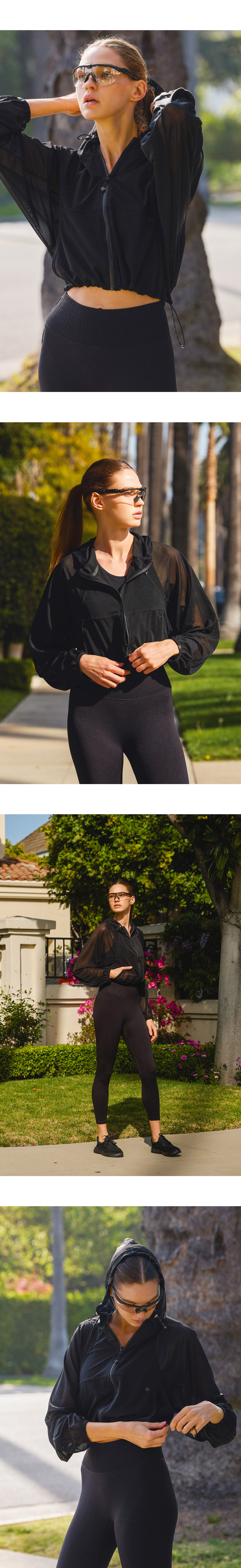 JP304 MESH HOODED ZIP-UP BLACK