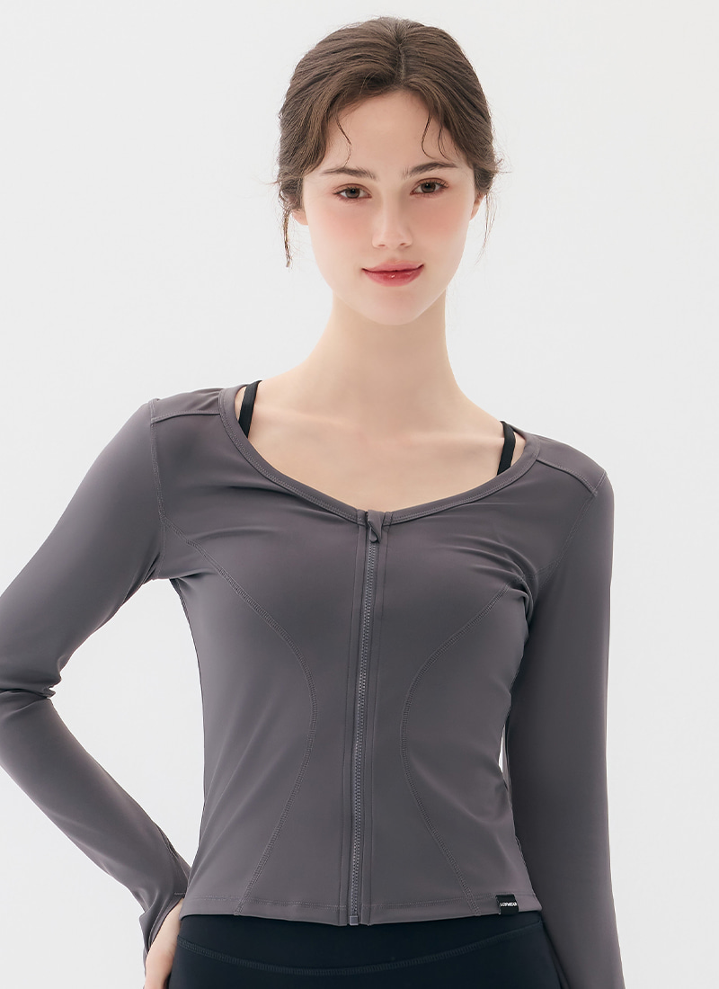 브이넥 커브드 집업 (3colors)