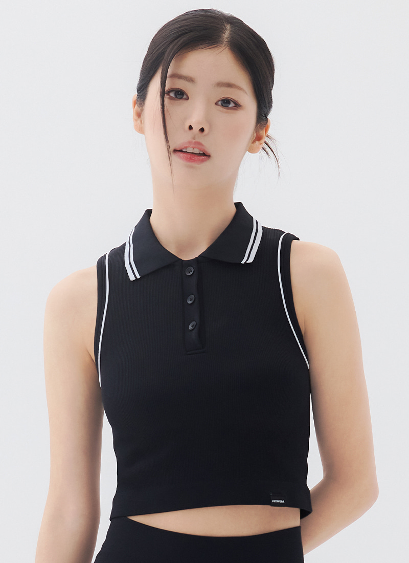 카라 배색 슬리브리스 탑 (2colors)