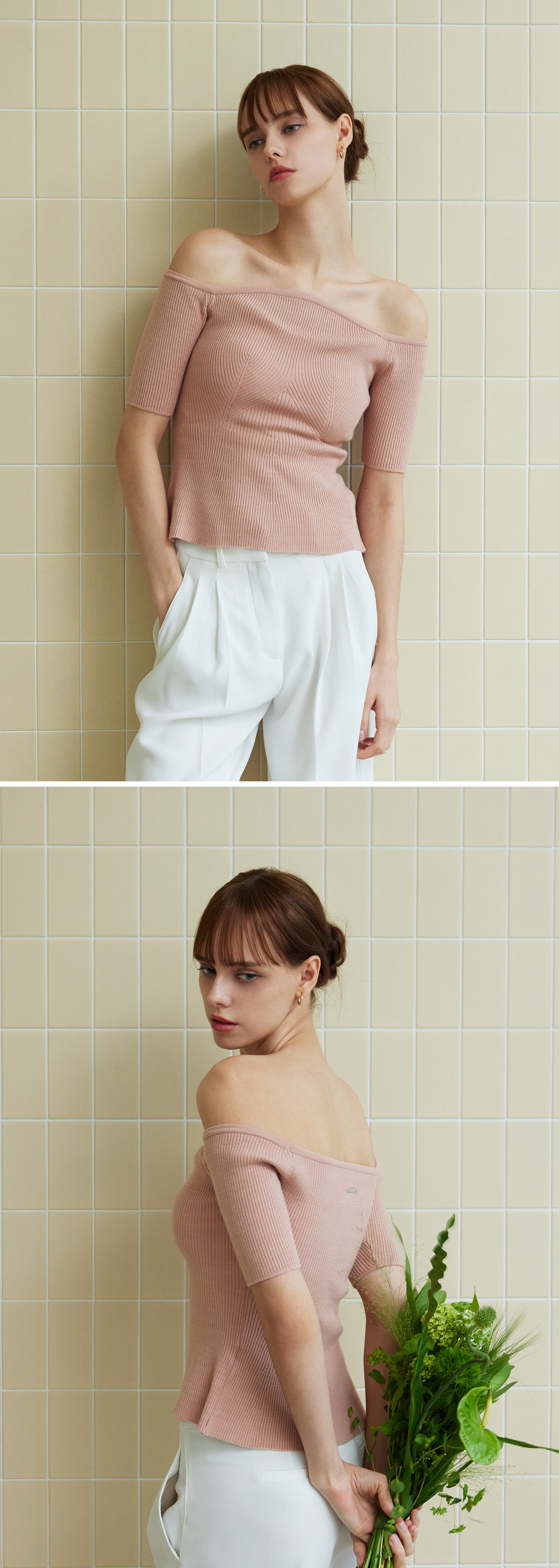 비노슈 오프숄더 니트 탑