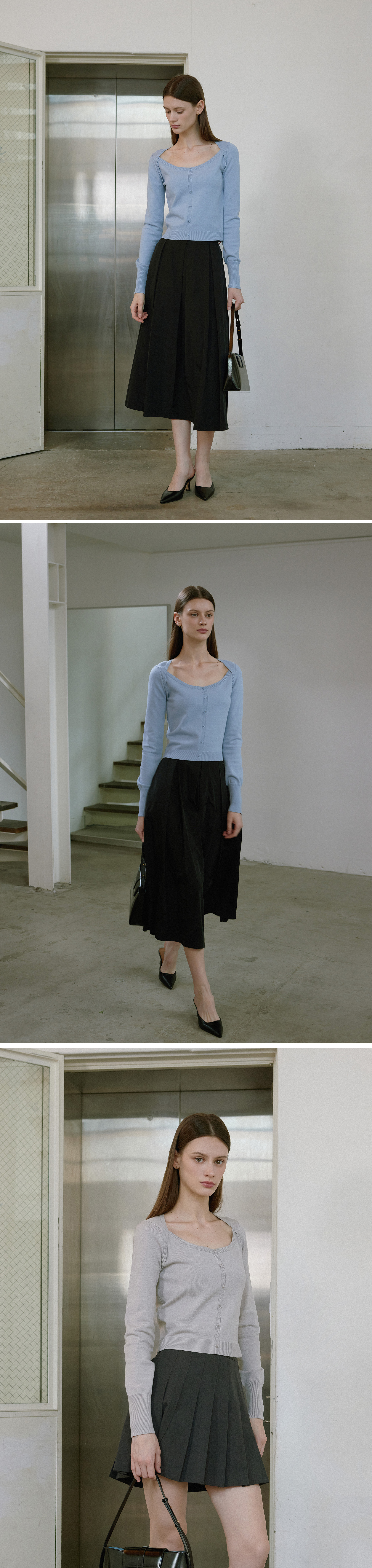 셀로스 페이크 버튼 니트 탑