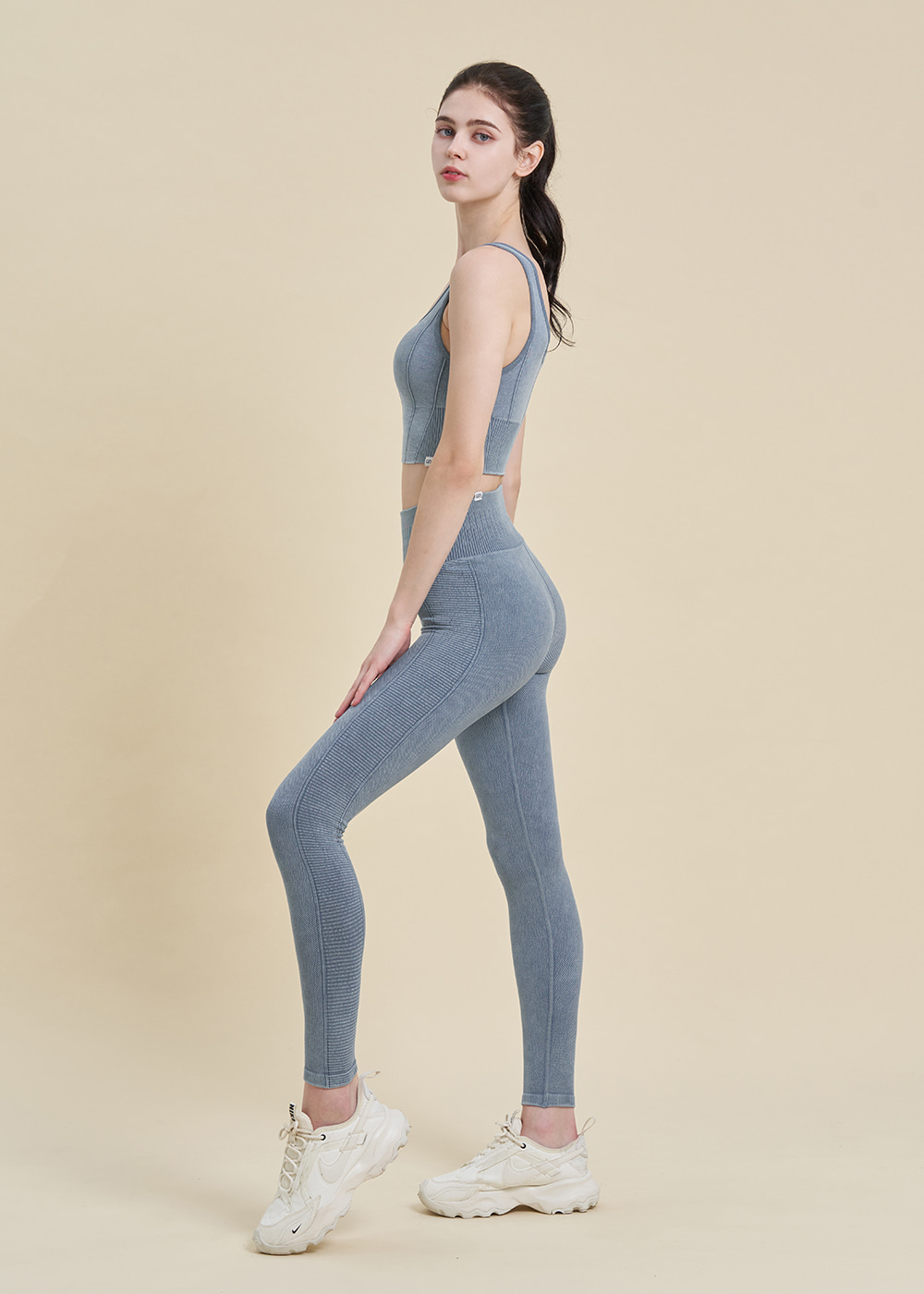 심리스 워싱 레깅스 데님블루