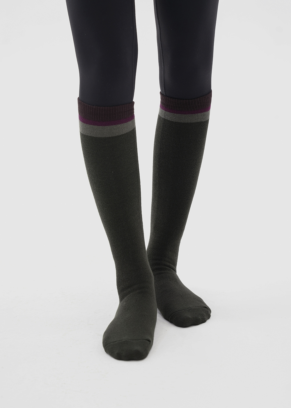 볼드 배색 니삭스 딥카키