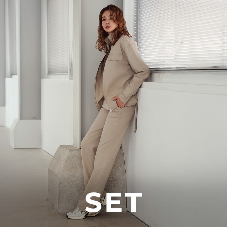 [SET] STL 노바 스트레치 에센셜 벨트 자켓 & 일자핏 팬츠 세트