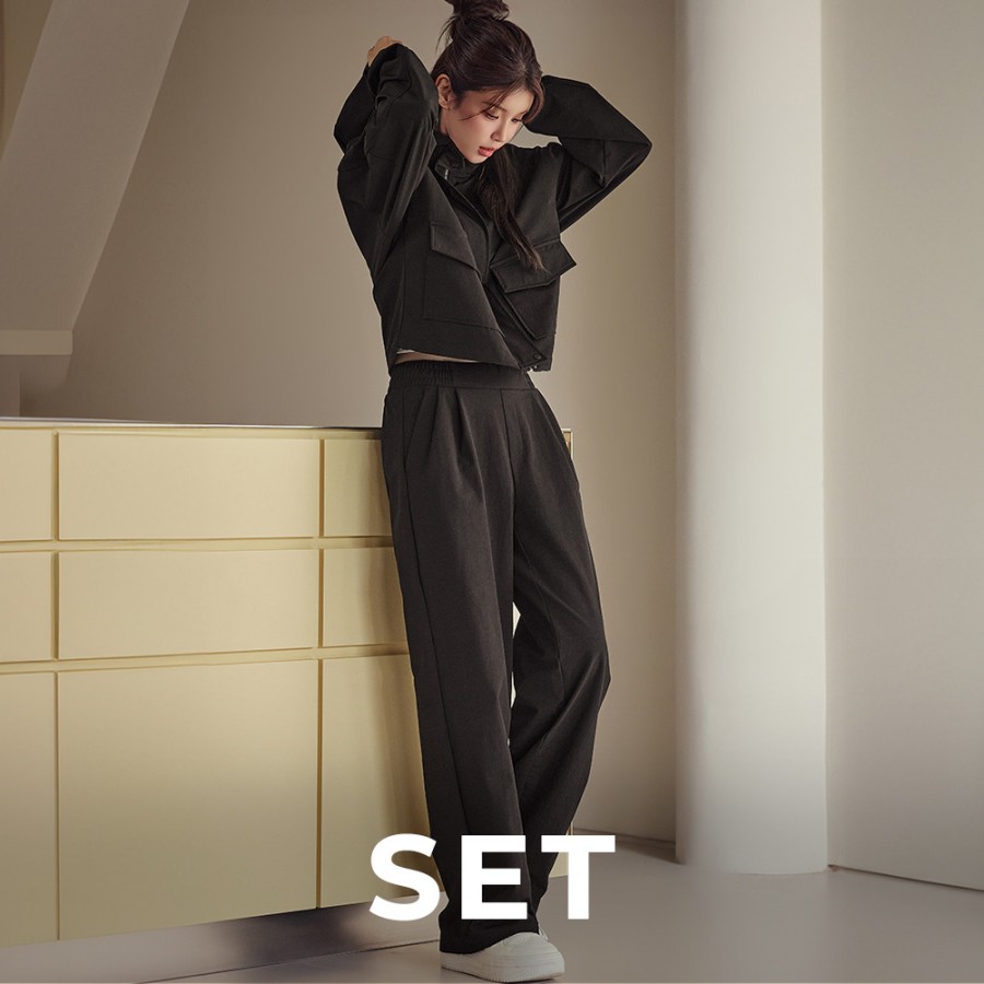 [SET] STL 이노퍼펙트 스트레치 아웃 포켓 자켓 / & 핀턱 와이드 팬츠 세트