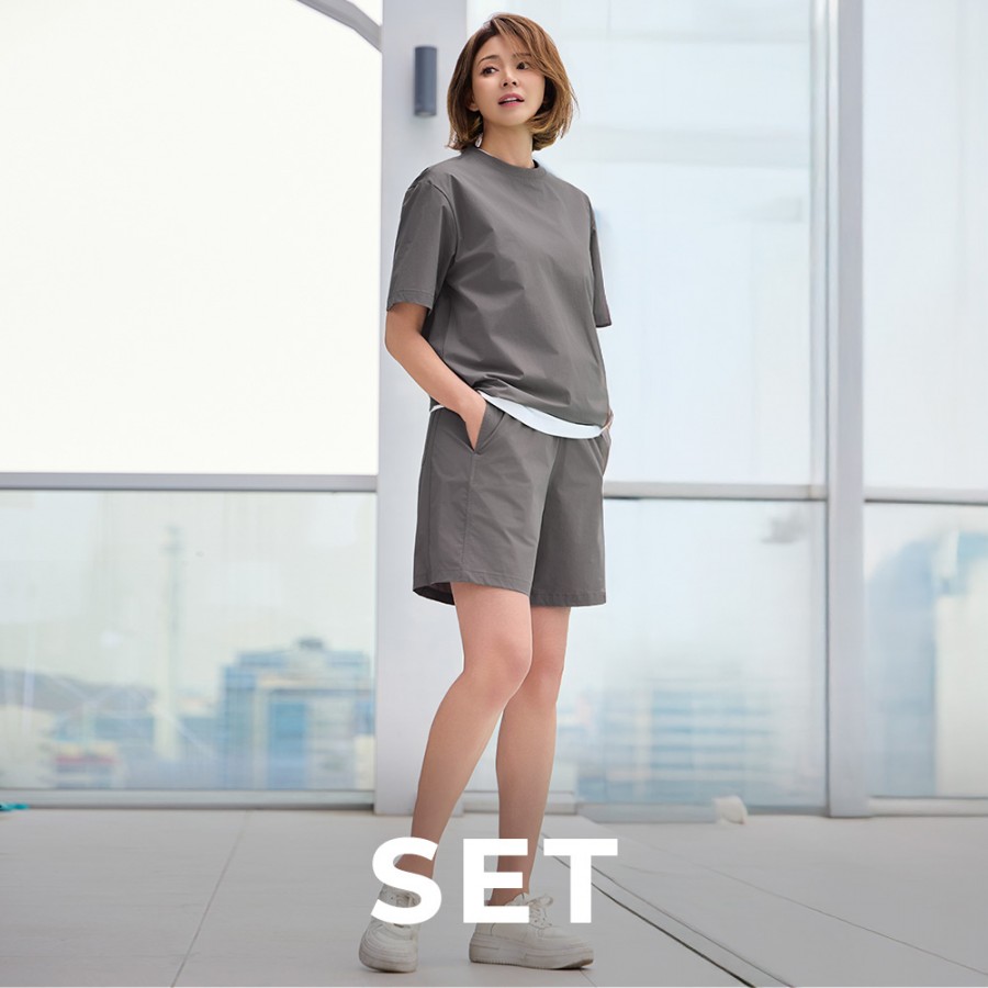 [SET] STL (남녀공용) 프레쉬터치 우븐 / 데일리 반팔 티셔츠 & 하프 팬츠 세트