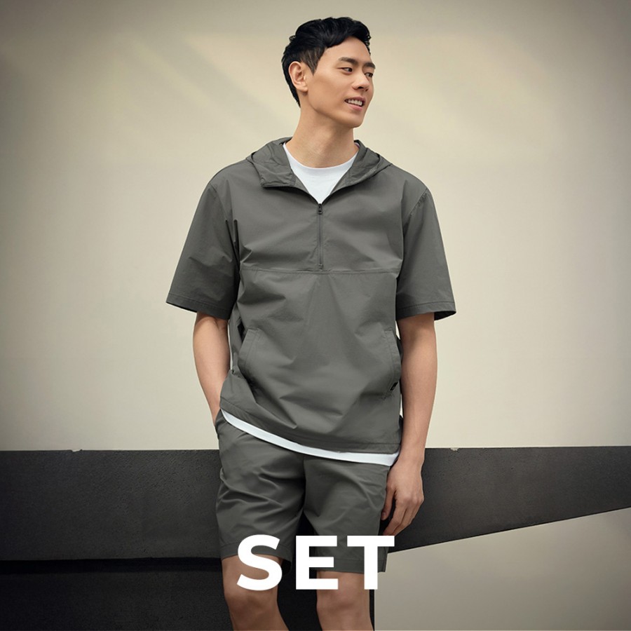 [SET] STL (남녀공용) 프레쉬터치 우븐 에센셜 반팔 후드 아노락 & 하프 팬츠 세트