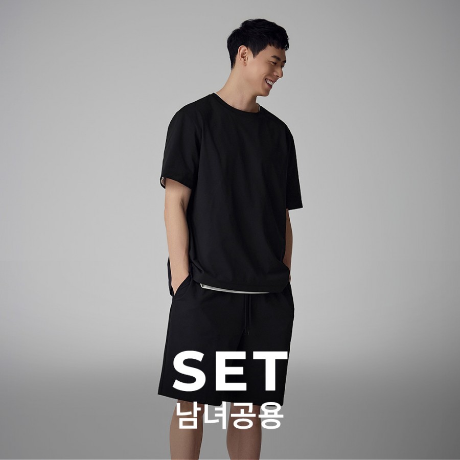 [SET] STL (남녀공용) 면터치 데일리 / 반팔 티셔츠 & 하프 팬츠 세트